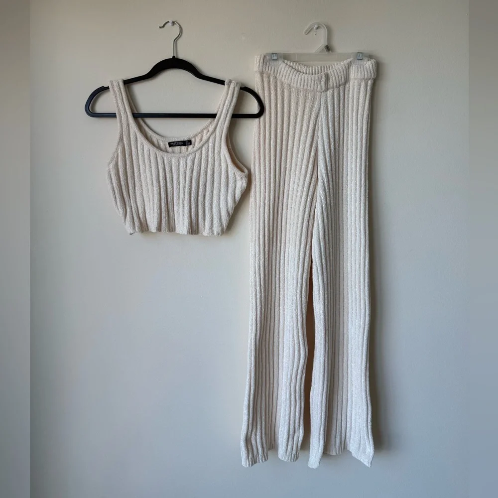 Nasty Gal Cream Ribbed Knit Set - Picture 2 of 9